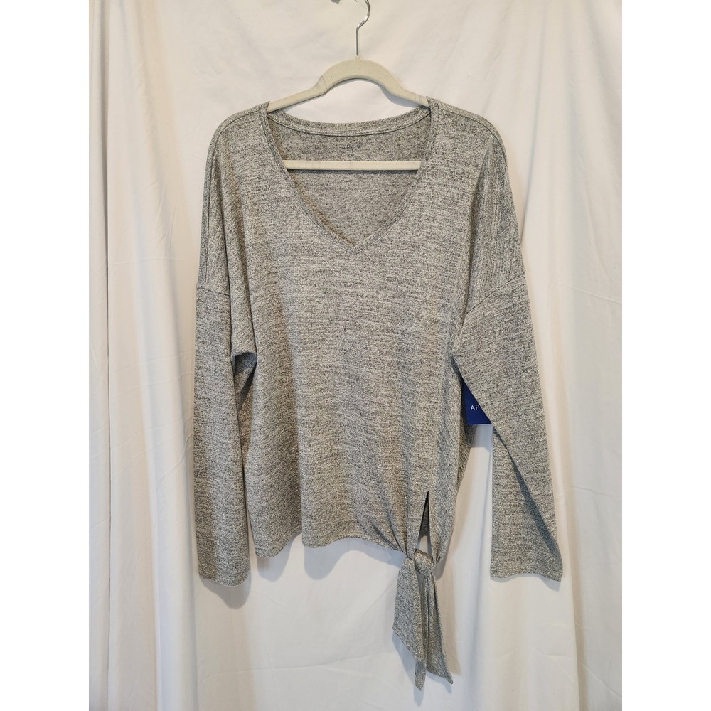 Apt 9 Womens XXL Silver Metallic V-Neck Long Sleeve Side Tie Knot Top NWT